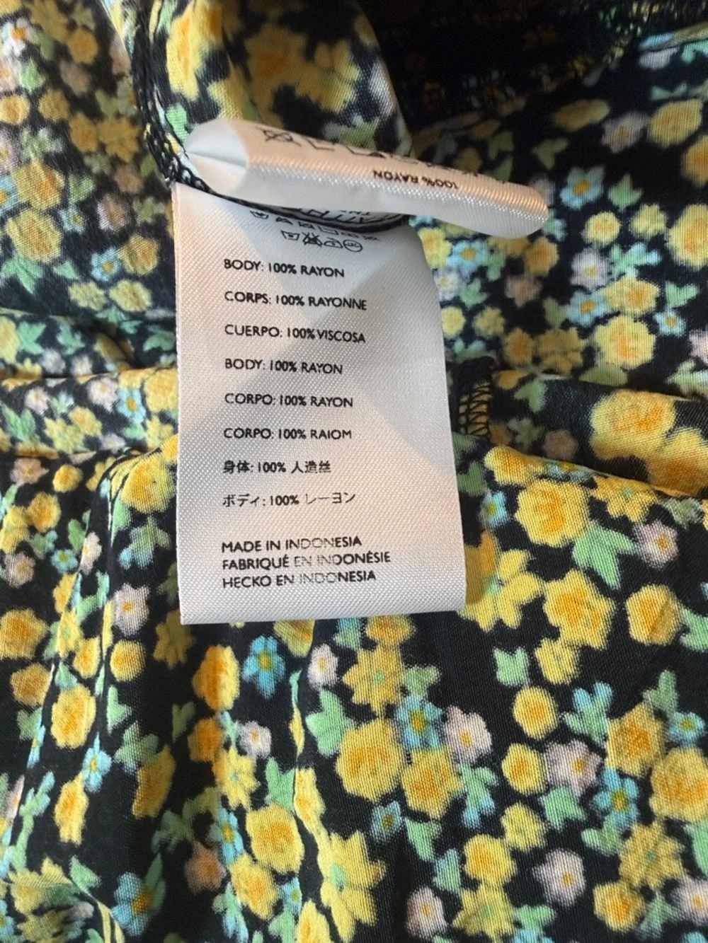 Faithfull The Brand Black‎ Yellow Floral Puff Sleeve Midi Dress L Size 8